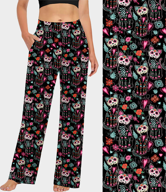 RTS - Sugar Skull Kitty Cat Lounge Pants