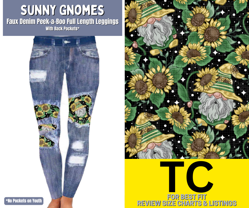 Sunny Gnomes Faux Denim Full Length Peekaboo Leggings