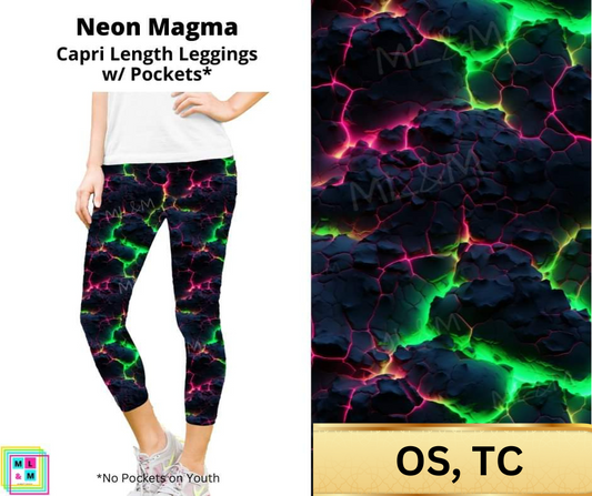 Neon Magma Capri Length Leggings w/ Pockets