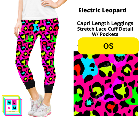 Electric Leopard Lace Cuff Capris w/ Pockets