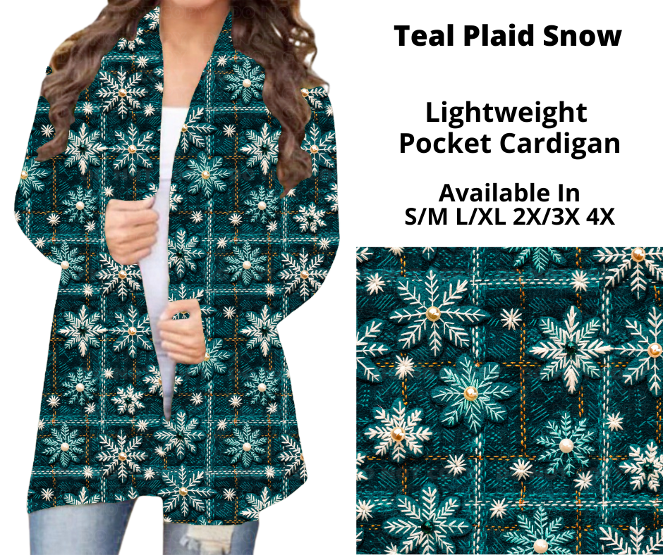 Teal Plaid Snow Pocket Cardigan