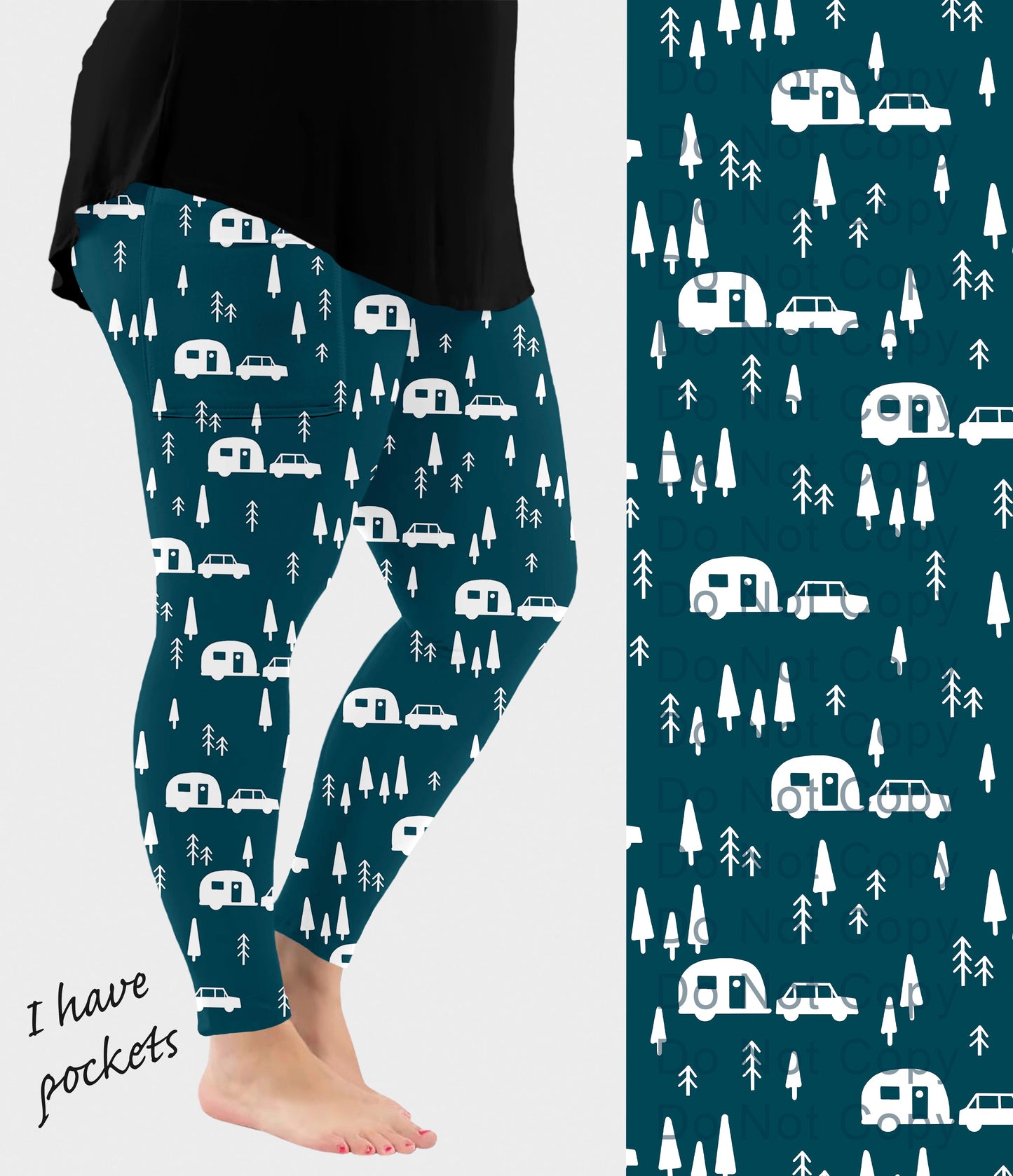 RTS - Teal Campers Leggings with Pockets