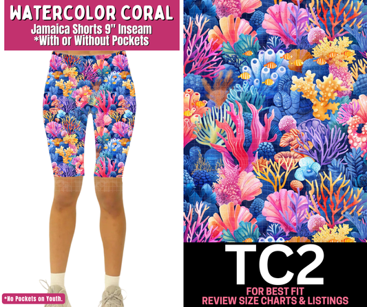Watercolor Coral Jamaica Shorts w/ Pockets
