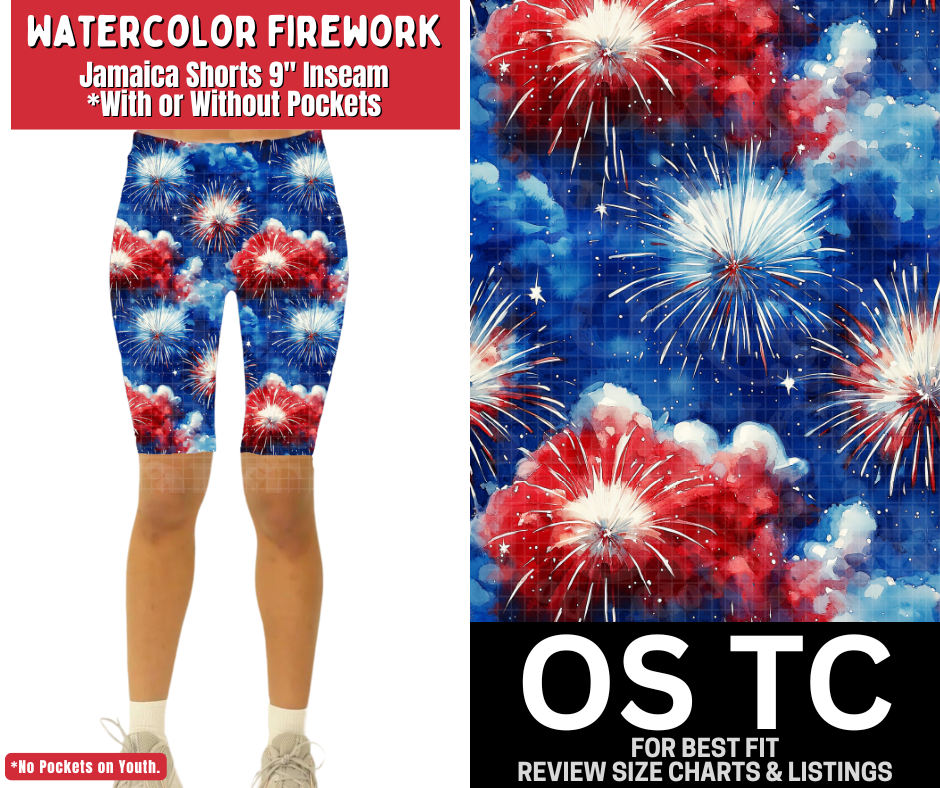 Watercolor Firework Jamaica Shorts w/ Pockets