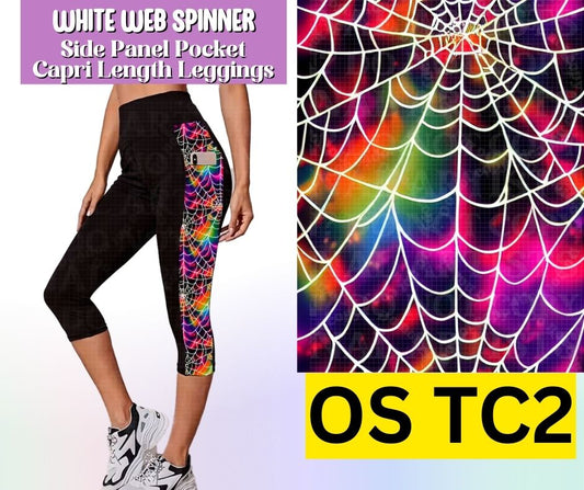 White Web Spinner Side Panel Pocket Capri Length Leggings