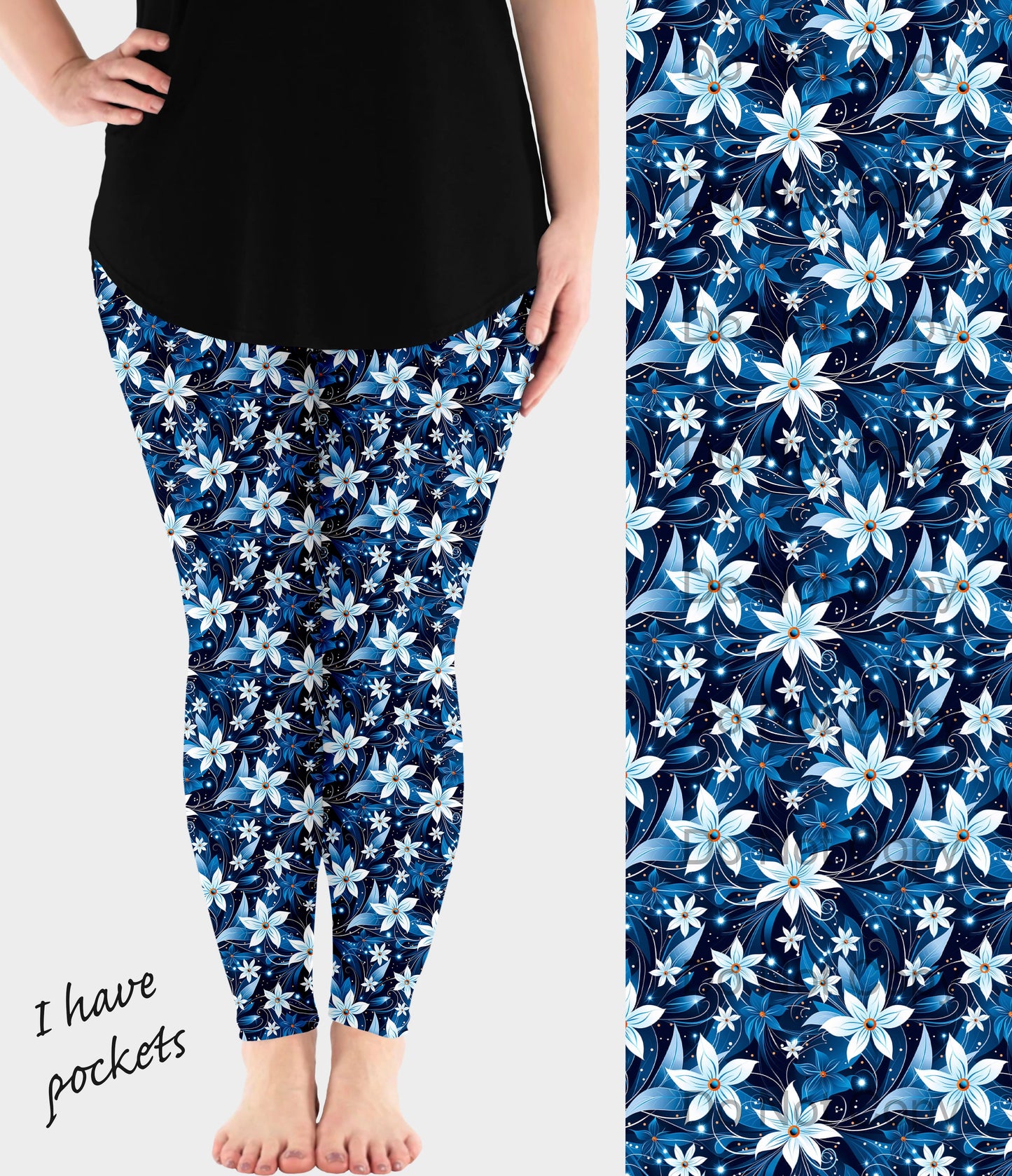 RTS - White Blooms Leggings w/ Pockets