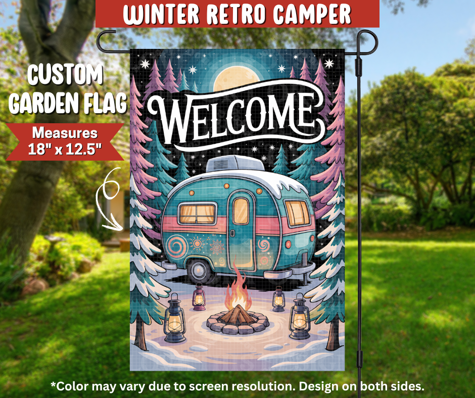 Winter Retro Camper Garden Flag