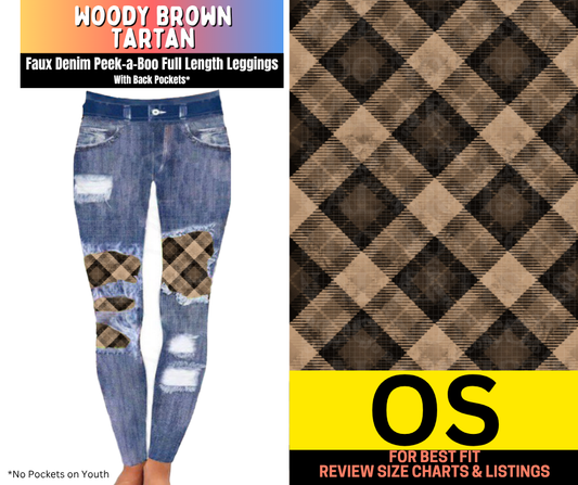 Woody Brown Tartan Faux Denim Full Length Peekaboo Leggings