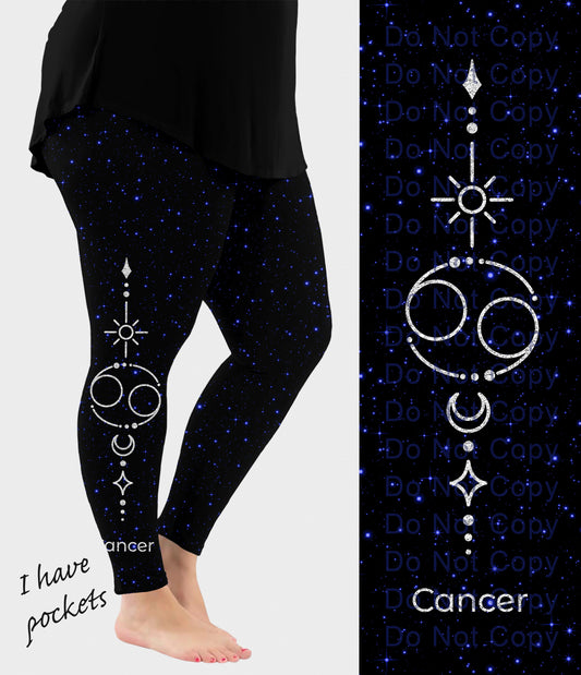 RTS - Cancer Zodiac Sign Side Design Leggings w/ Pockets