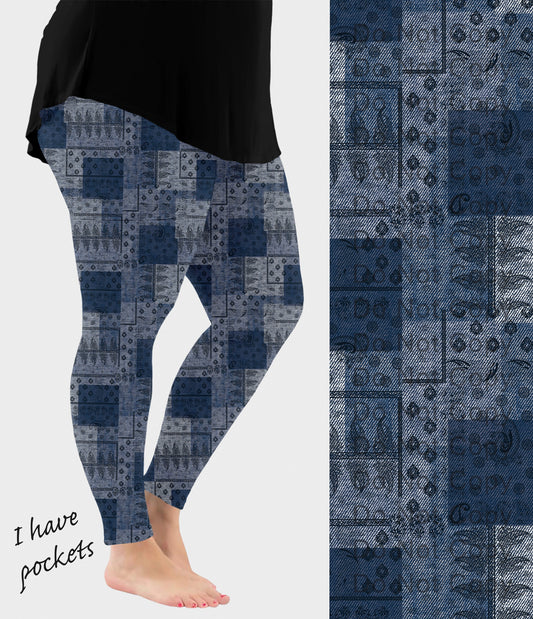 RTS - Bandana Faux Denim Leggings w/ Pockets
