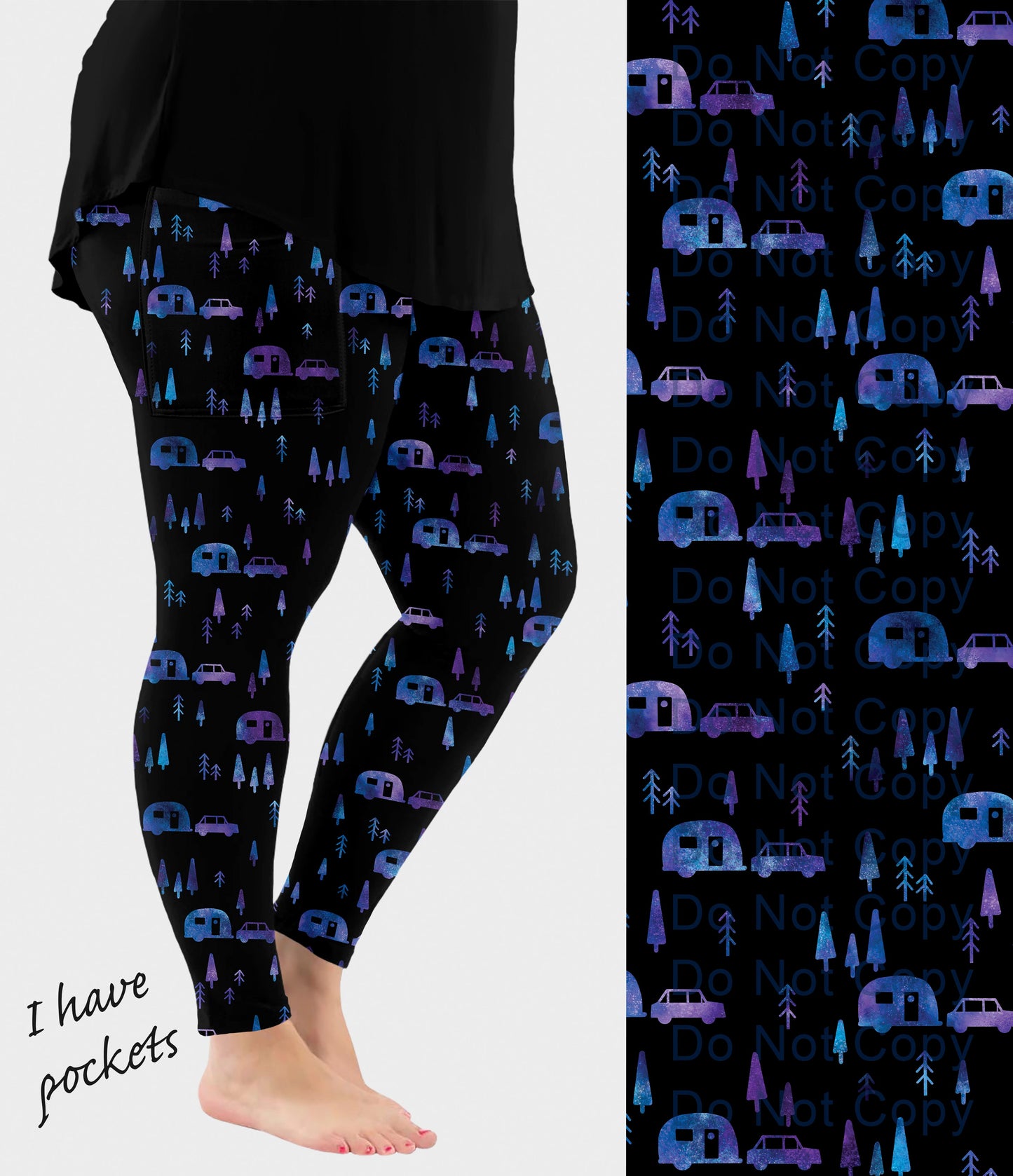 RTS - Blue Midnight Camping Leggings with Pockets