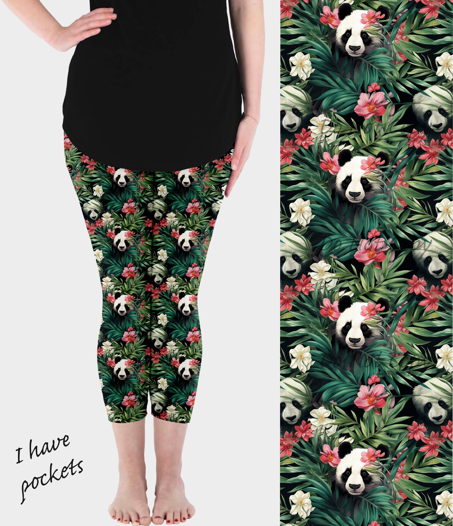 RTS - Botanical Panda Capri Leggings w/ Pockets