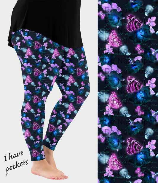 RTS - Butterfly Glow Leggings w/ Pockets