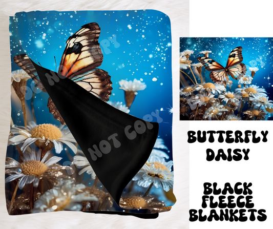 BUTTERFLY DAISY- SOFT BLACK FLEECE THROW BLANKET