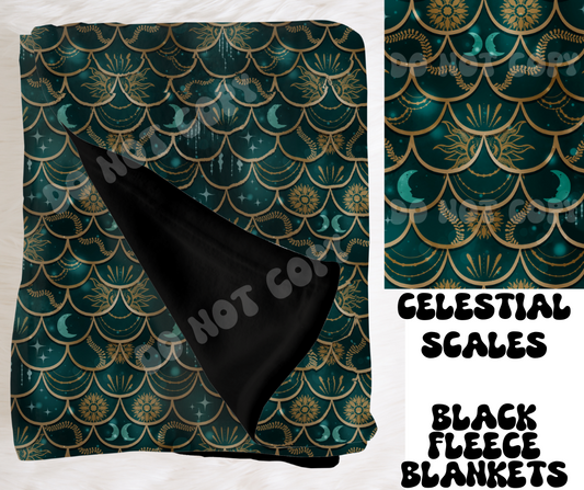 CELESTIAL SCALES- SOFT BLACK FLEECE THROW BLANKET