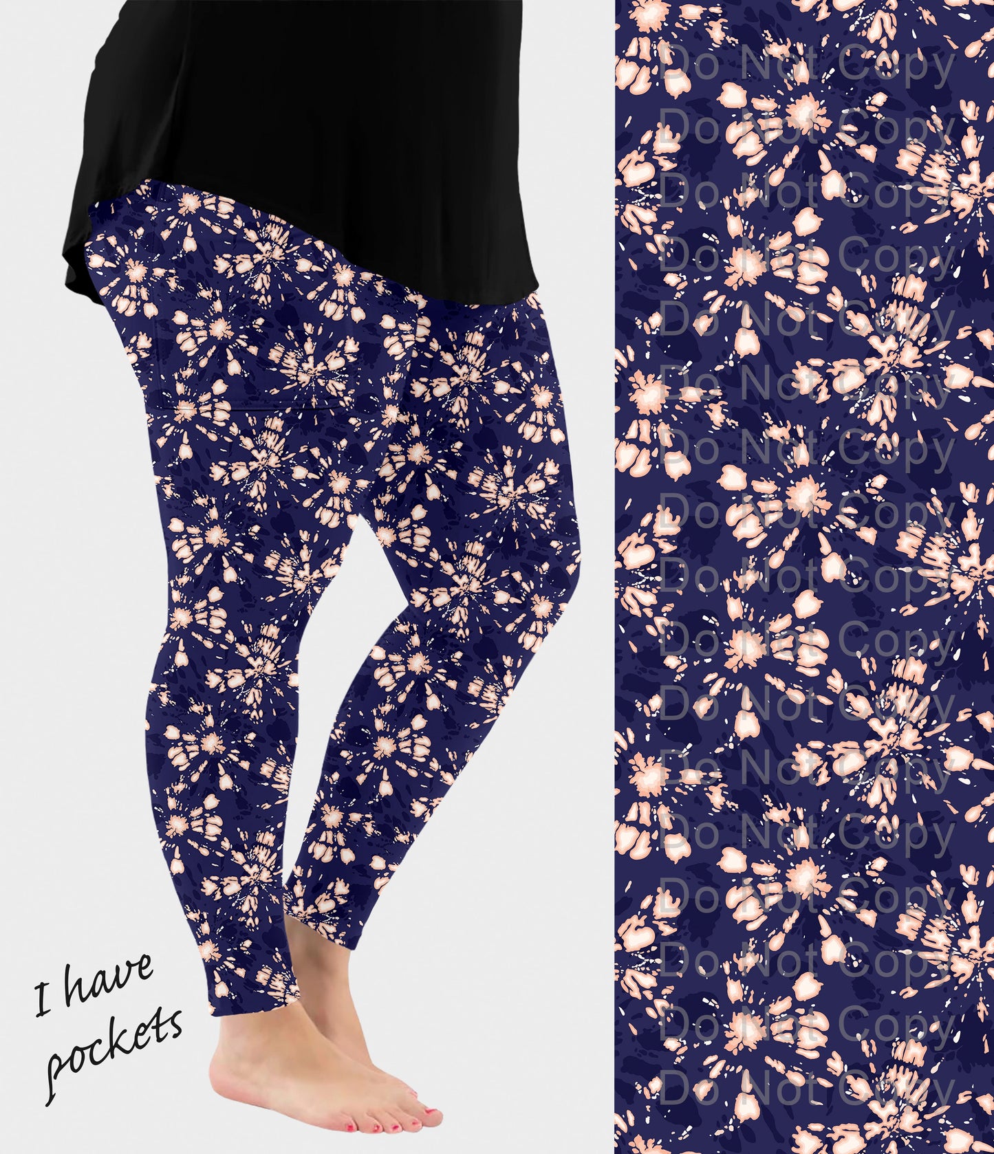 RTS - Coral and Navy Tie Dye Leggings w/ Pockets