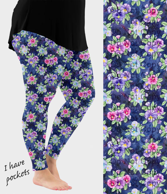 RTS - Cosmic Pansies Leggings with Pockets