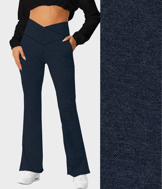 RTS - Dark Denim V-Waist Flare Leggings w/ Pockets