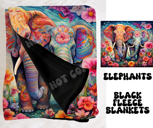 ELEPHANTS- SOFT BLACK FLEECE THROW BLANKET