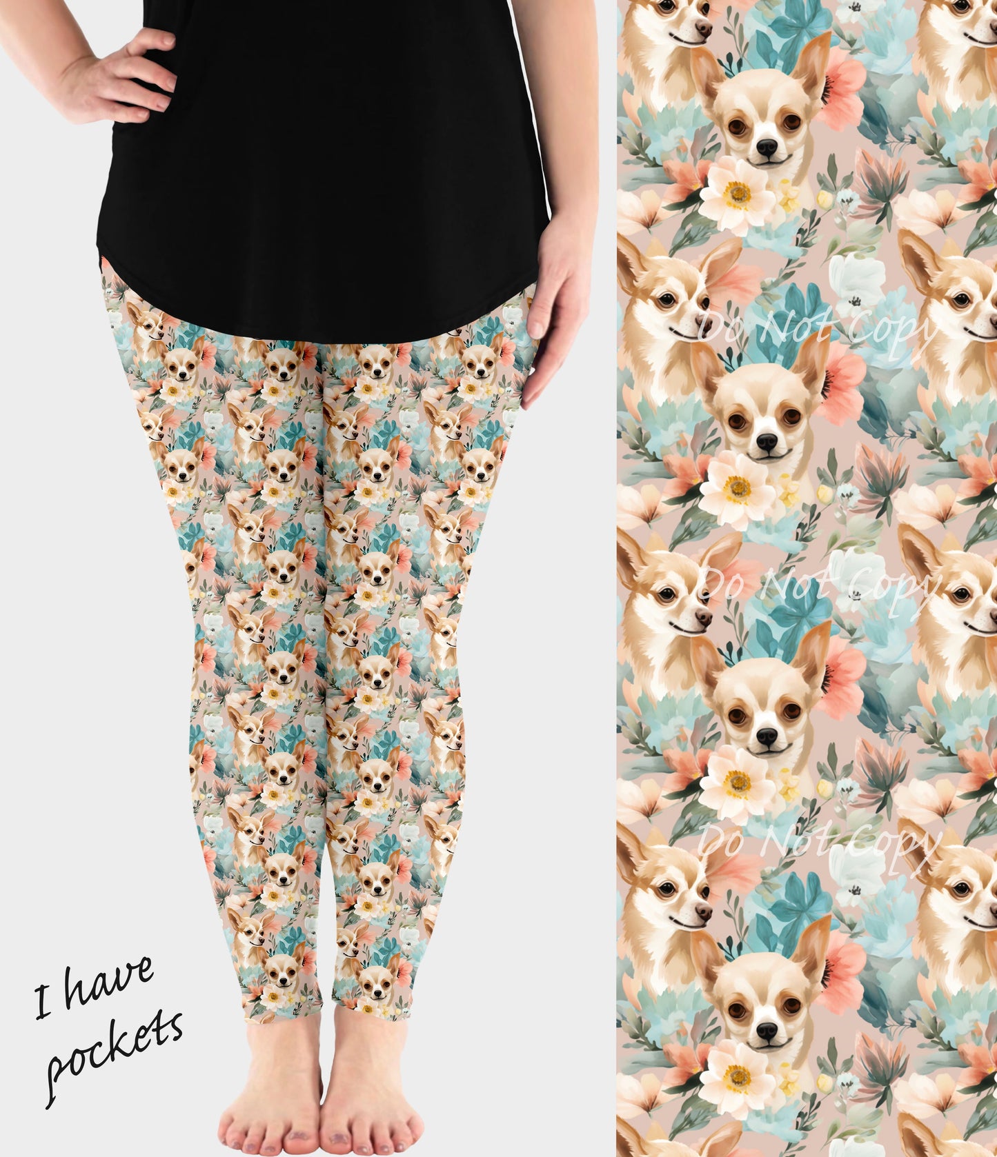 RTS - Floral Chihuahua Leggings w/ Pockets