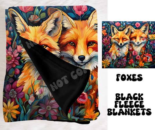 FOXES- SOFT BLACK FLEECE THROW BLANKET