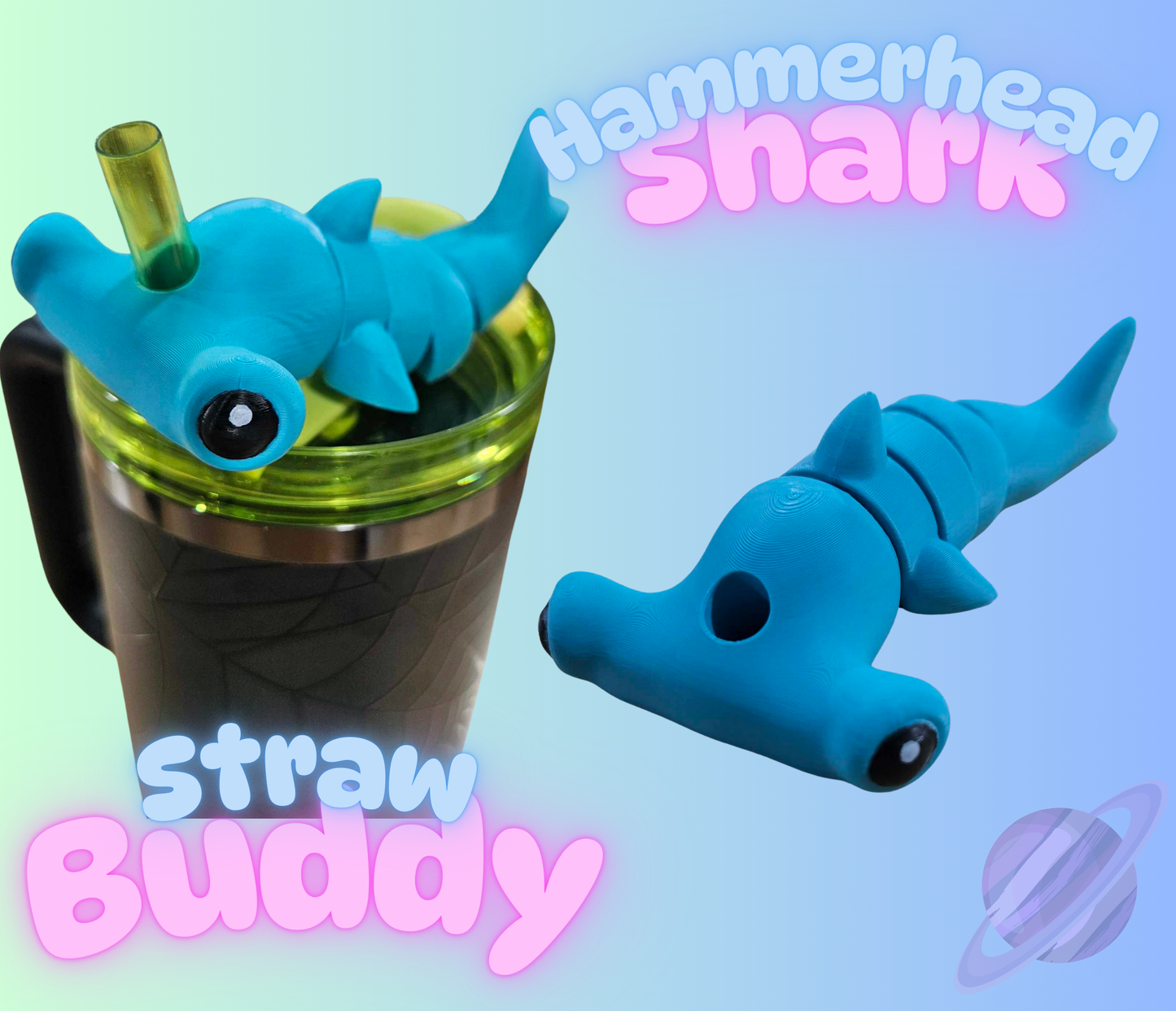 HAMMERHEAD SHARK-3D PRINTED STRAW BUDDY