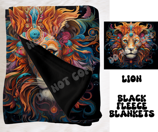 LION- SOFT BLACK FLEECE THROW BLANKET