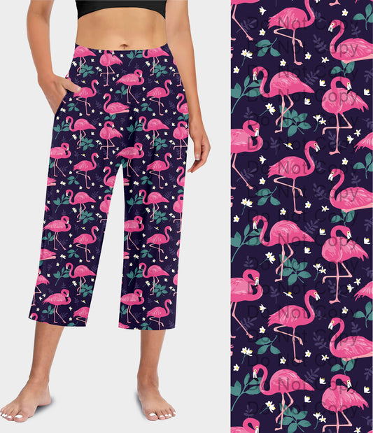 RTS - Navy Pink Flamingo Capri Lounge Pants