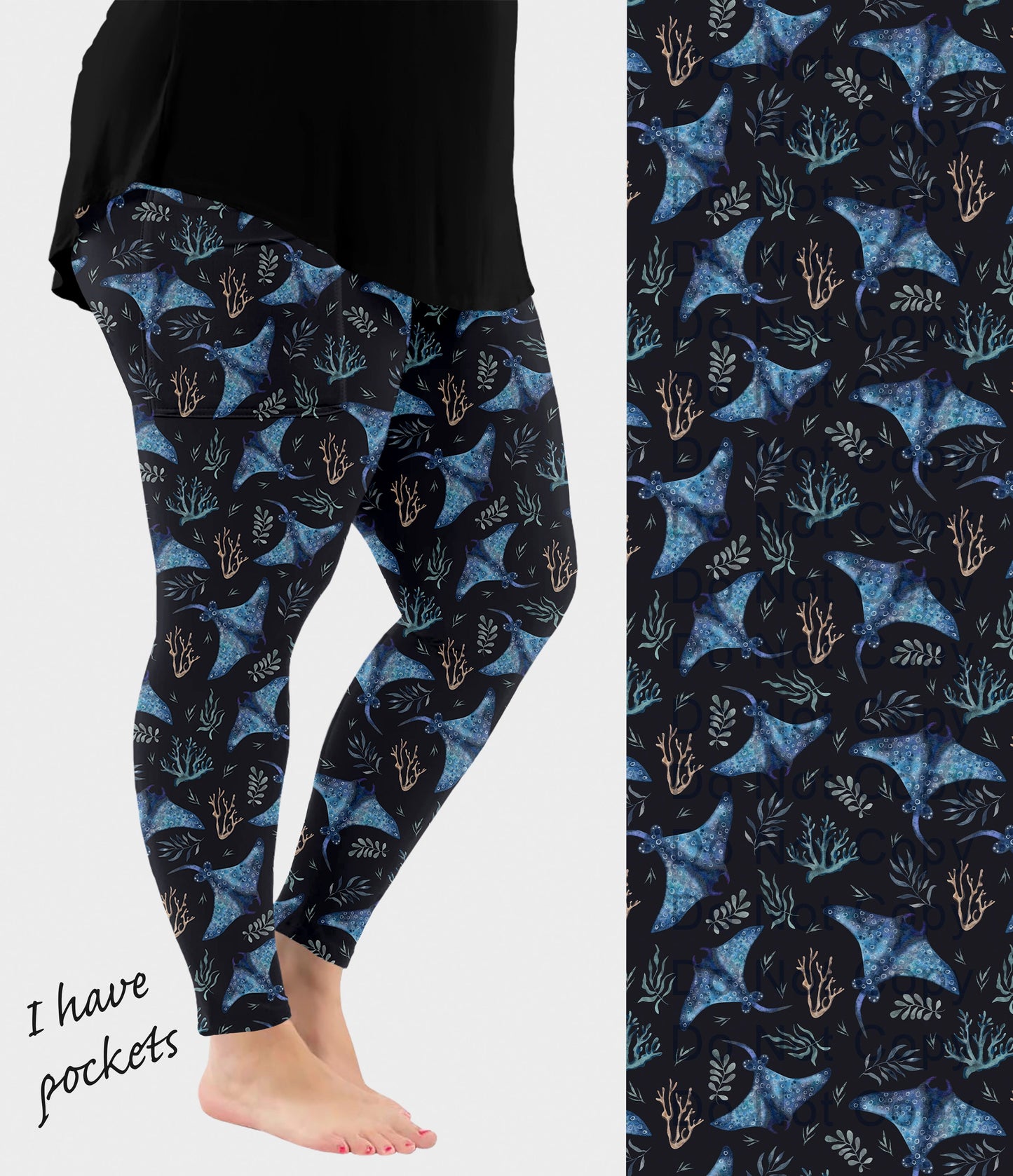 RTS - Ocean Night Stingrays Leggings with Pockets