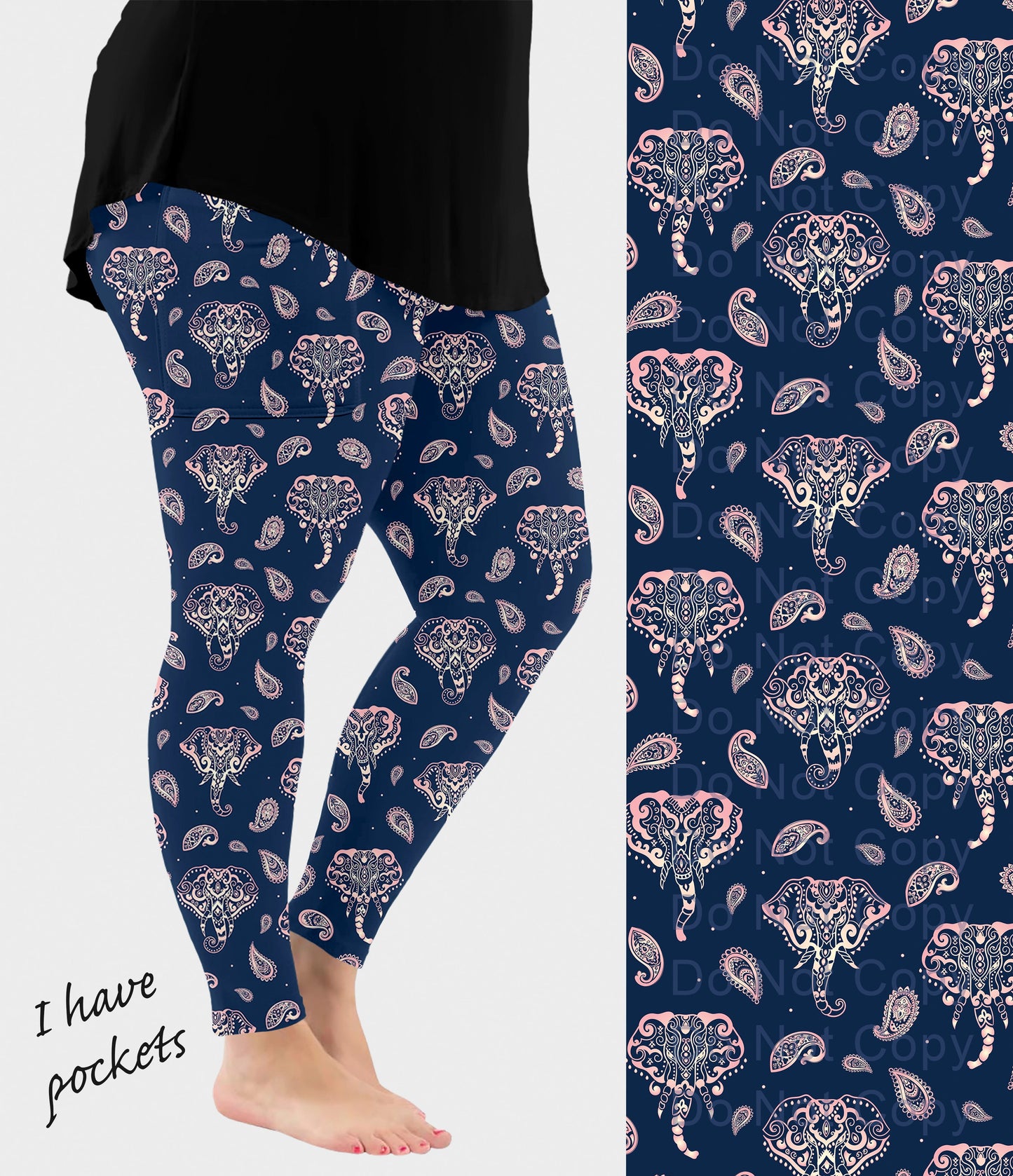 RTS - Paisley Elephant Leggings w/ Pockets