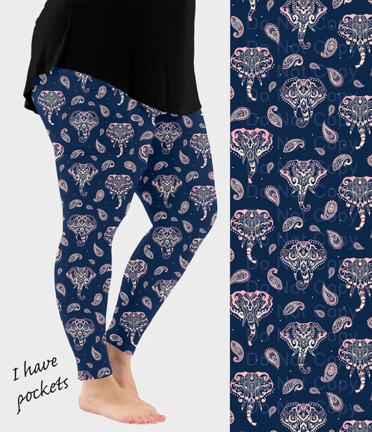 RTS - Paisley Elephant Leggings w/ Pockets