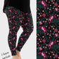 RTS - Pink Embroidered Blooms Printed Leggings with Pockets