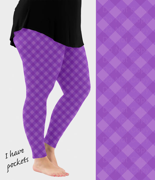 RTS - Purple Check Leggings w/ Pockets