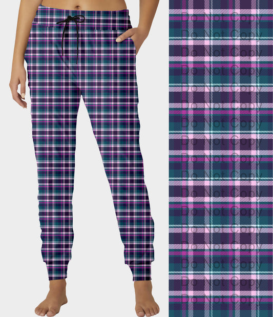 RTS - Purple and Teal Plaid Joggers