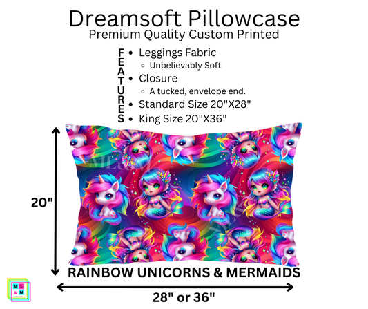 Rainbow Unicorns & Mermaids Dreamsoft Pillowcase