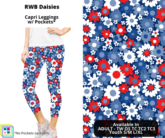 RWB Daisies Capri Length Leggings w/ Pockets