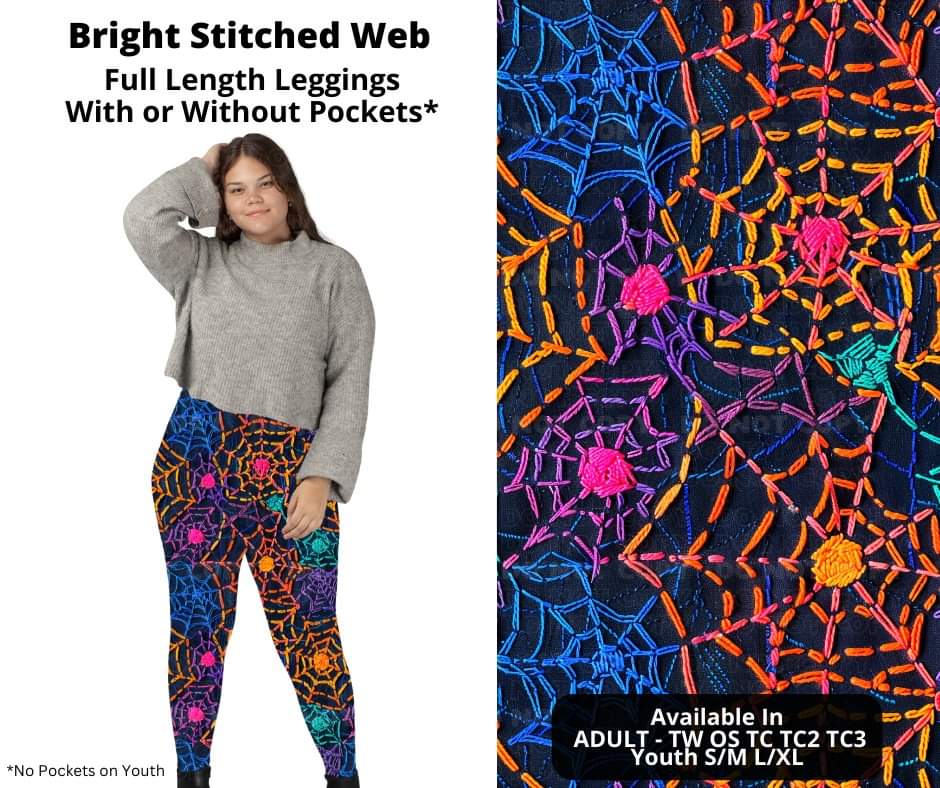 Bright Stitched Web Full Length Leggings w/ Pockets