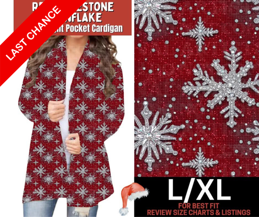 Red Rhinestone Snowflake Pocket Cardigan