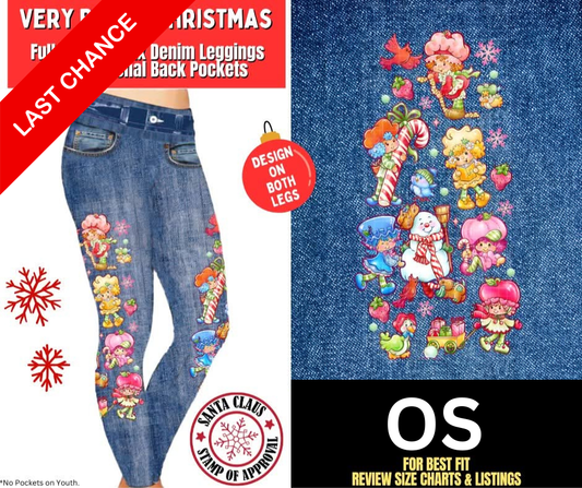 Very Berry Christmas Full Length Faux Denim w/ Side Leg Designs
