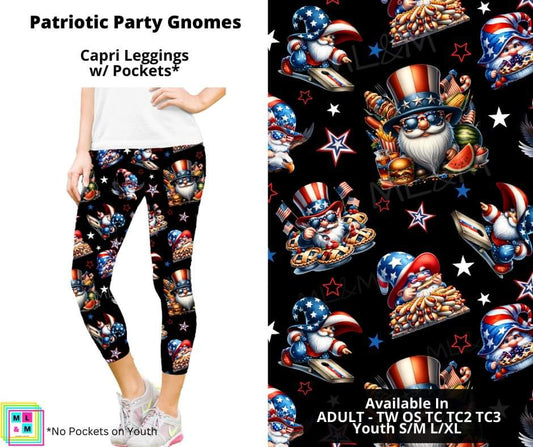 Patriotic Party Gnomes Capri Length Leggings w/ Pockets