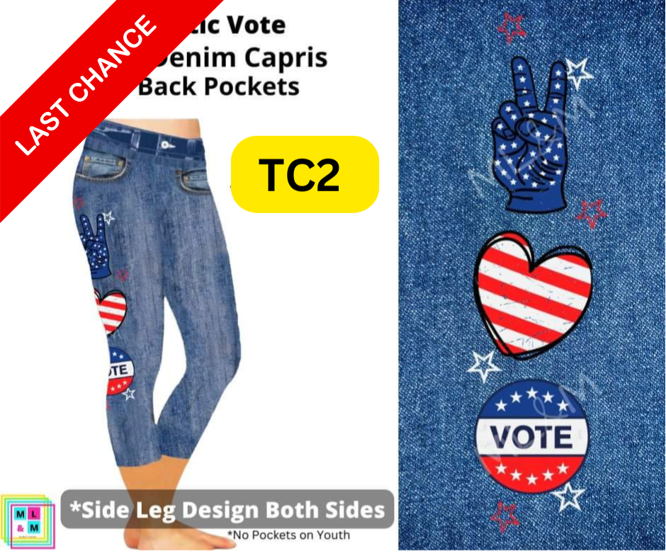 Patriotic Vote Capri Faux Denim w/ Side Leg Designs