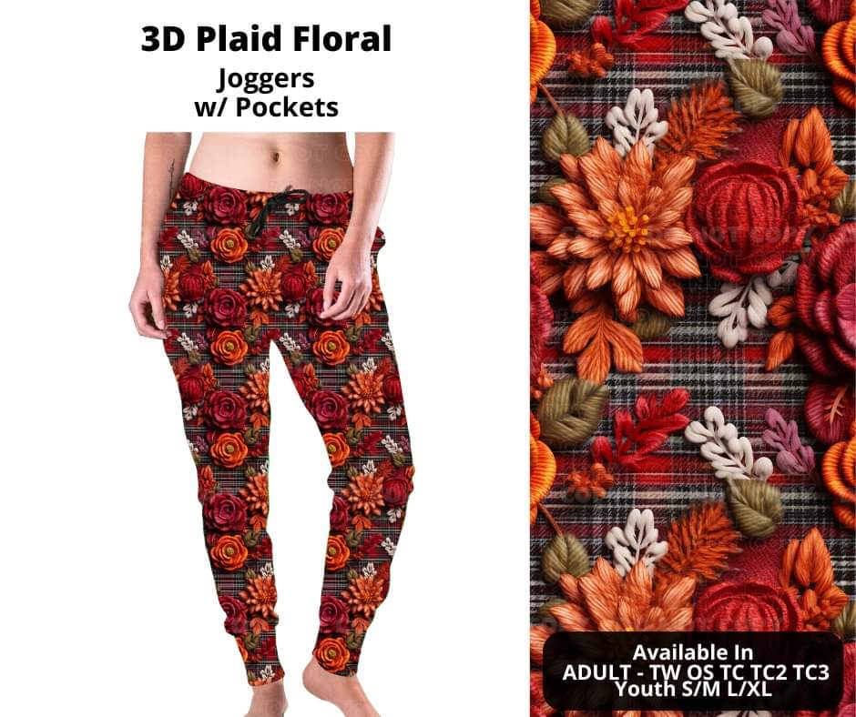 3D Plaid Floral Joggers