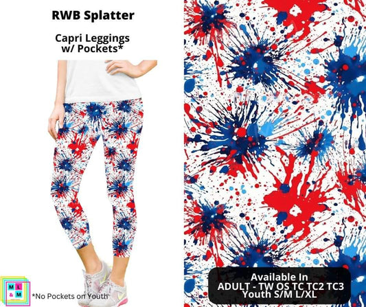 RWB Splatter Capri Length Leggings w/ Pockets