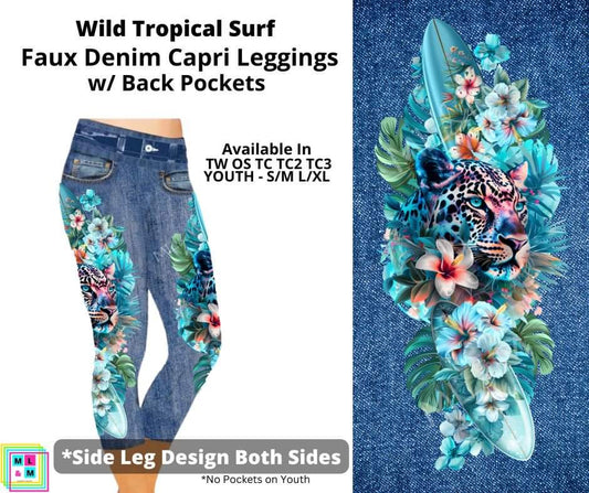 Wild Tropical Surf Capri Faux Denim w/ Side Leg Designs