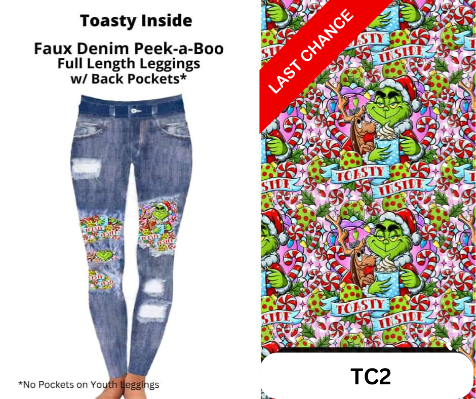 Toasty Inside Faux Denim Full Length Peekaboo Leggings