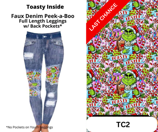 Toasty Inside Faux Denim Full Length Peekaboo Leggings