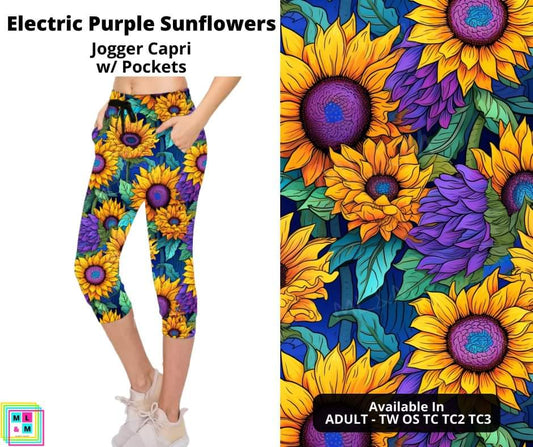 Electric Purple Sunflowers Jogger Capri