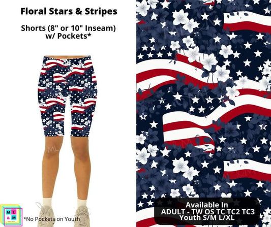 Floral Stars & Stripes 10" Inseam Shorts
