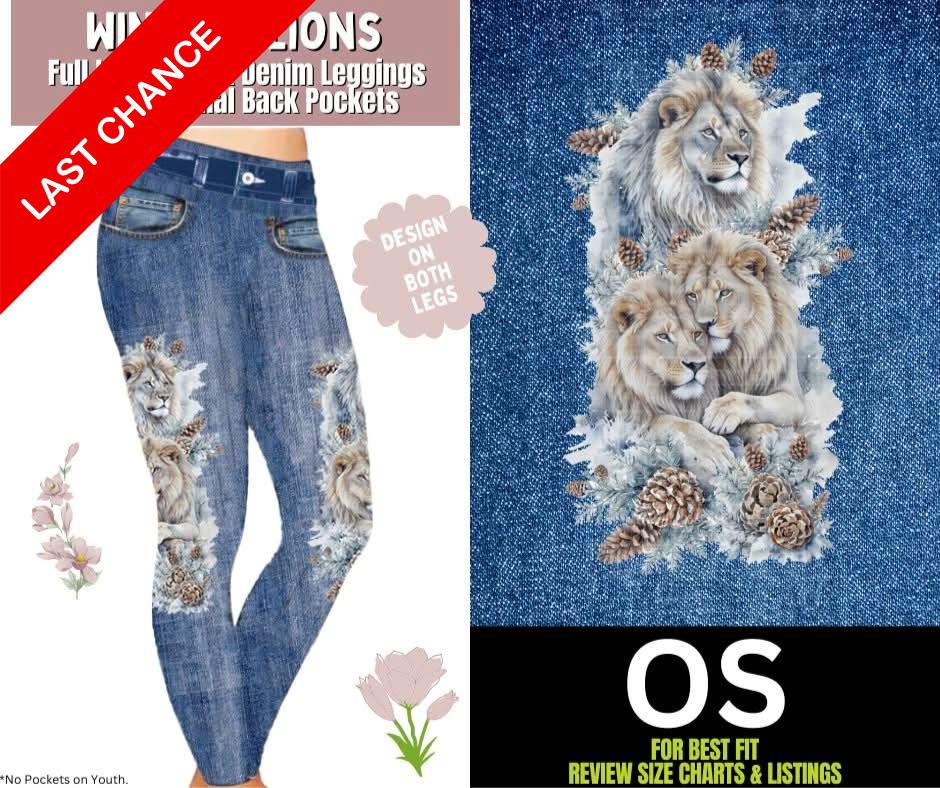 Winter Lions Full Length Faux Denim w/ Side Leg Designs