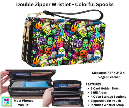 Colorful Spooks Double Zipper Wristlet